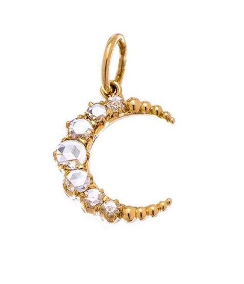 Rose Cut Diamond Moon Pendant in 18 karat