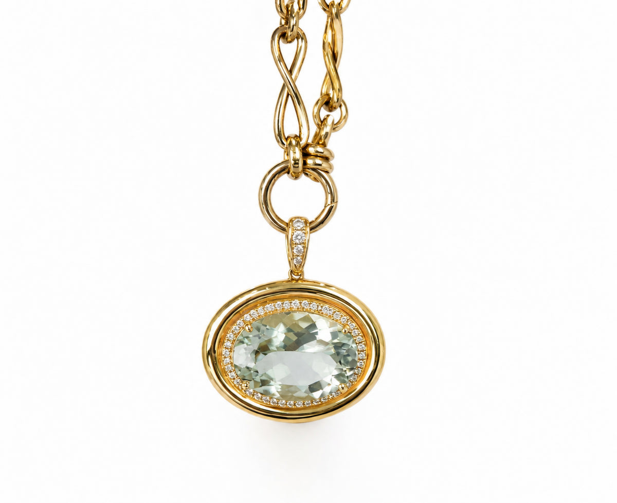 Green Amethyst Diamond Pendant