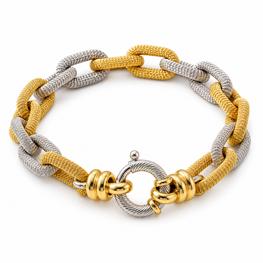 Yellow and White Gold Large Link Bracelet