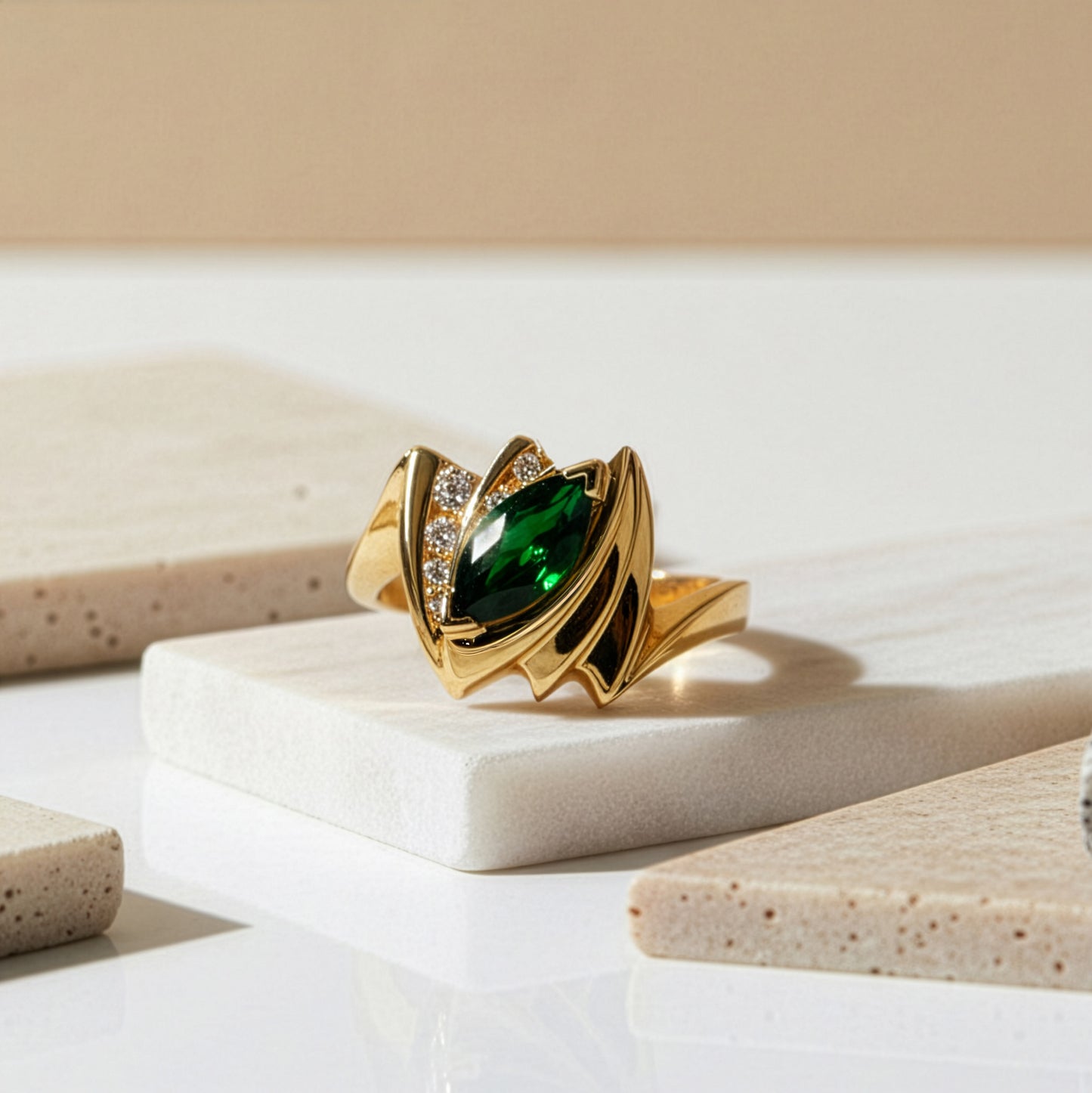 Marquise Green Tourmaline Ring with Diamond Accents