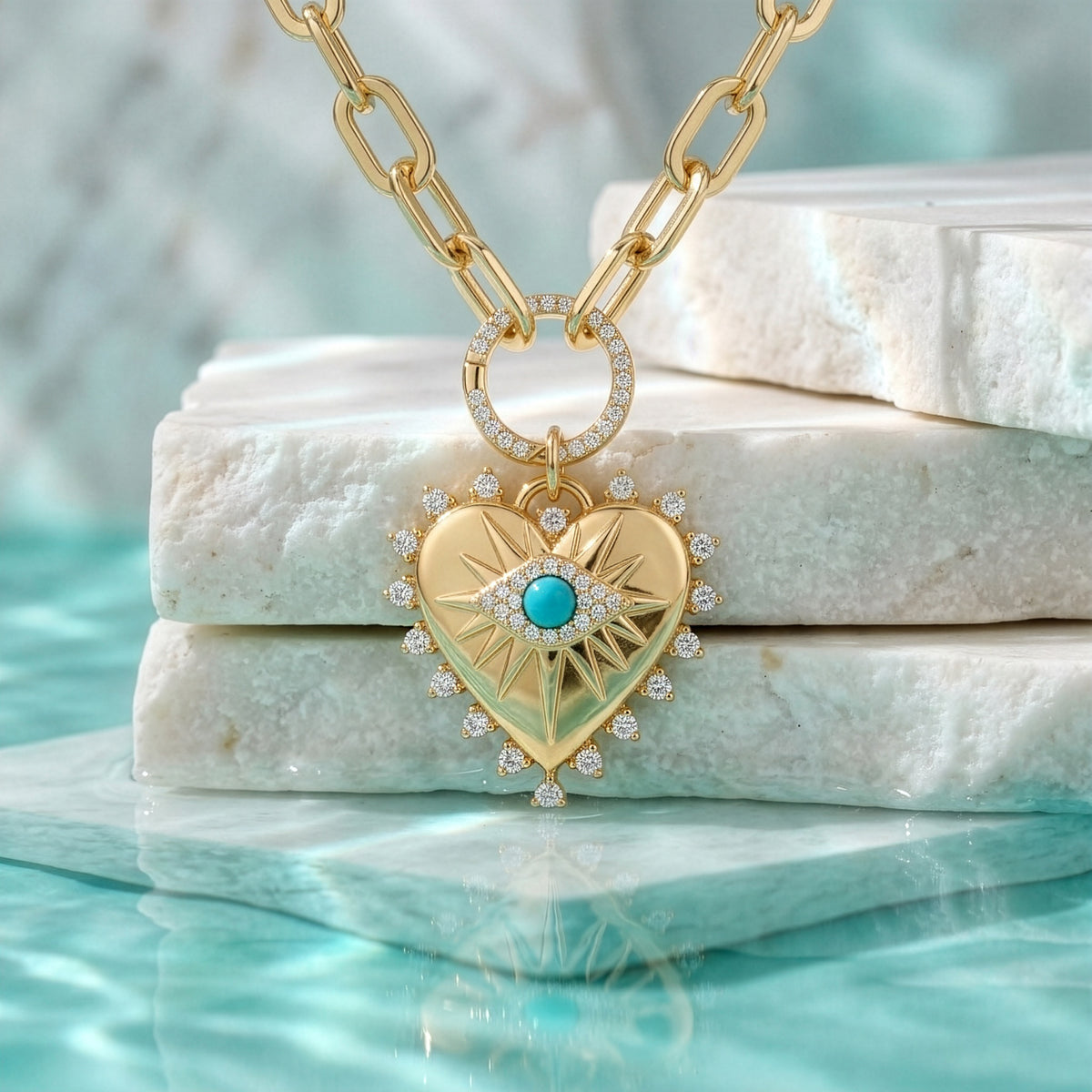 Turquoise Evil Eye Heart Necklace