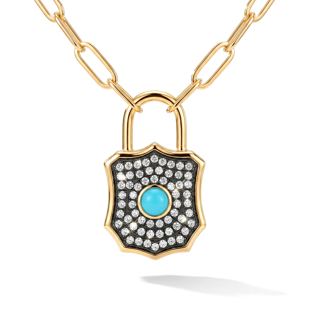 Turquoise & Diamond Shield Necklace