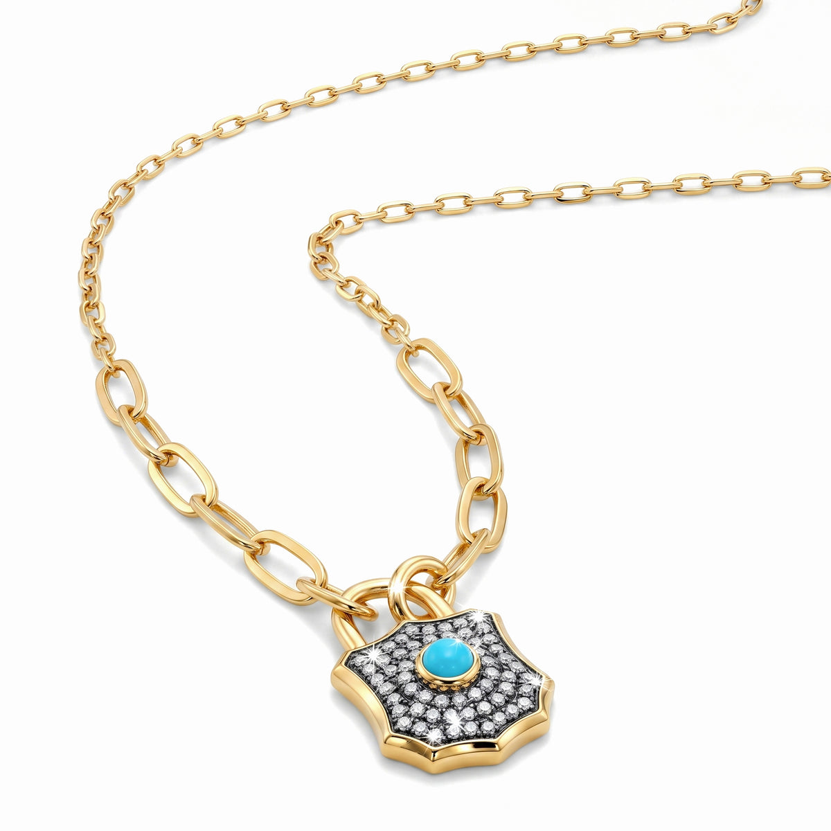Turquoise & Diamond Shield Necklace