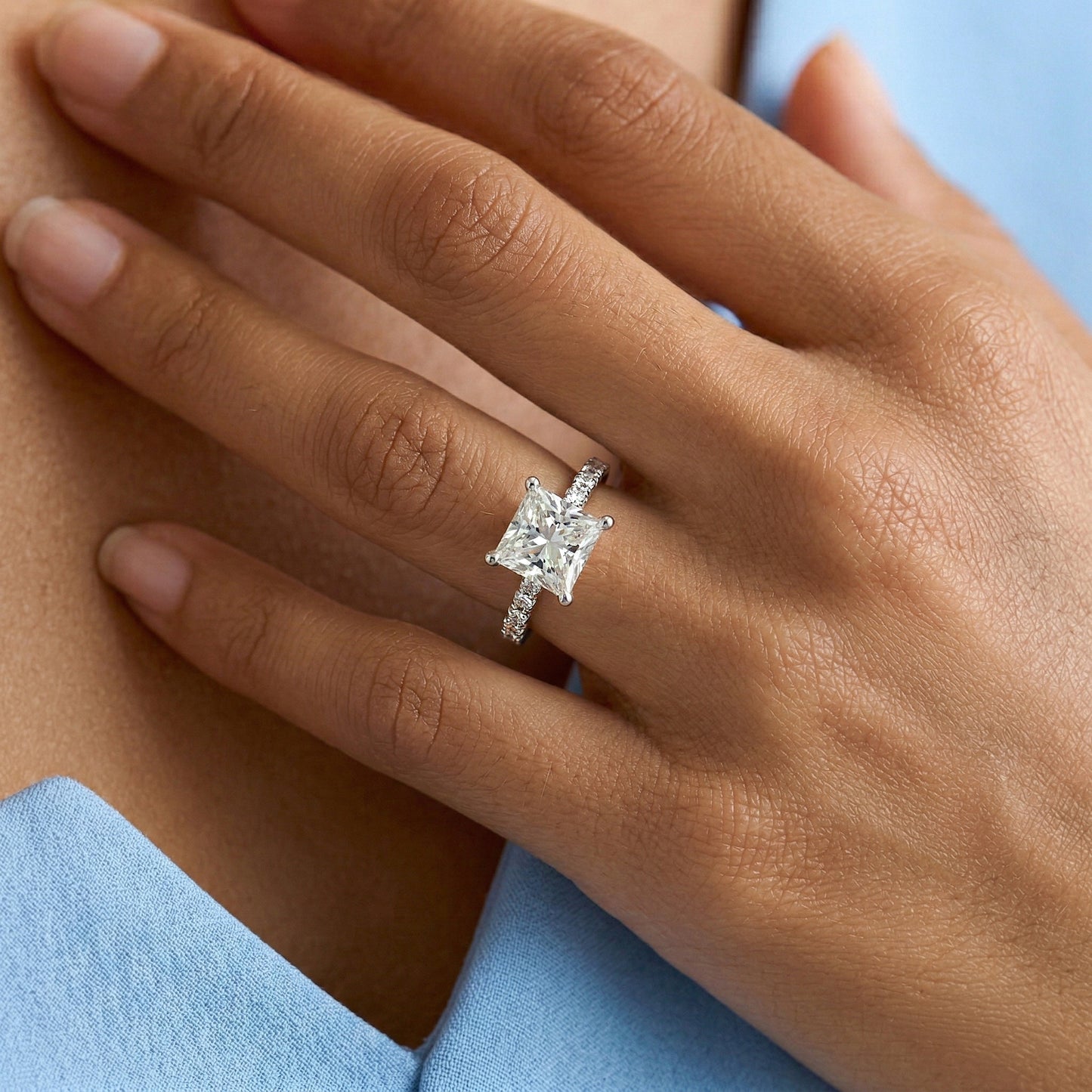 Princess-Cut Platinum and Diamond Ring