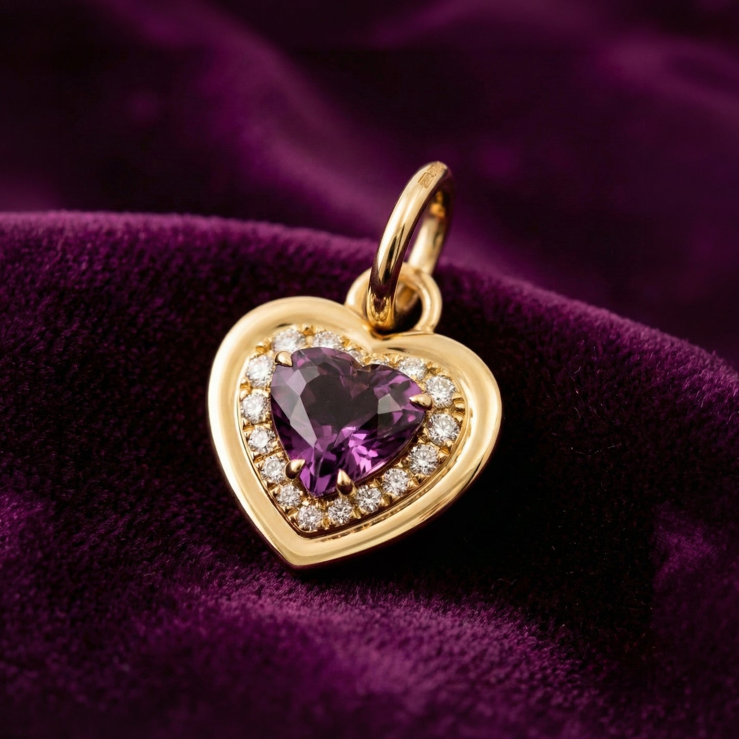 purple spinel and diamond heart pendent