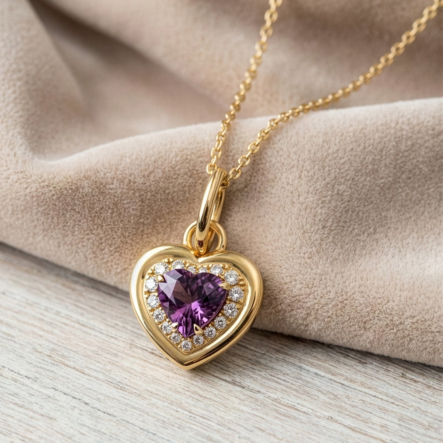 purple spinel and diamond heart pendent