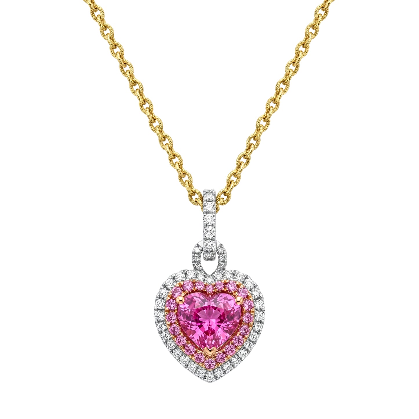 Heart-Shaped Pink Sapphire & Diamond Pendant in 18k Gold
