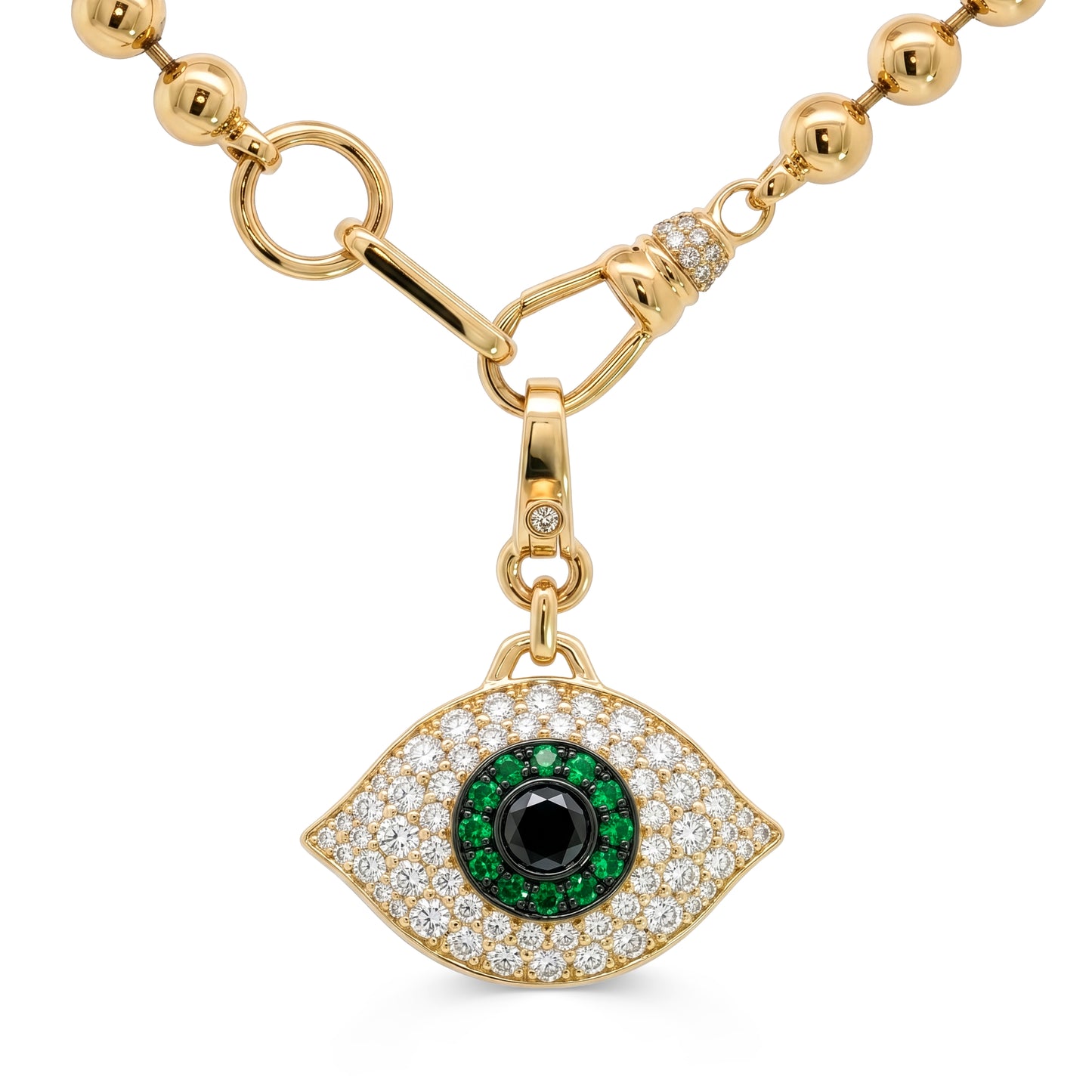 14k Yellow Gold Tsavorite and Diamond and Black Diamond Evil Eye Pendent