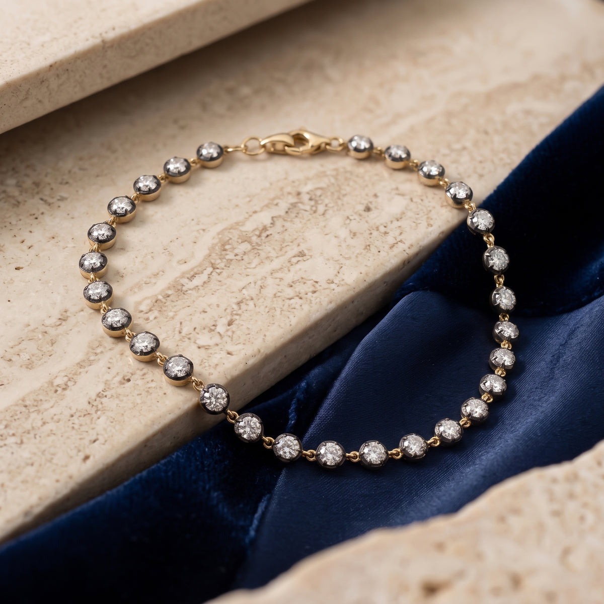14k Yellow Gold Diamond Bracelet with Black Rhodium