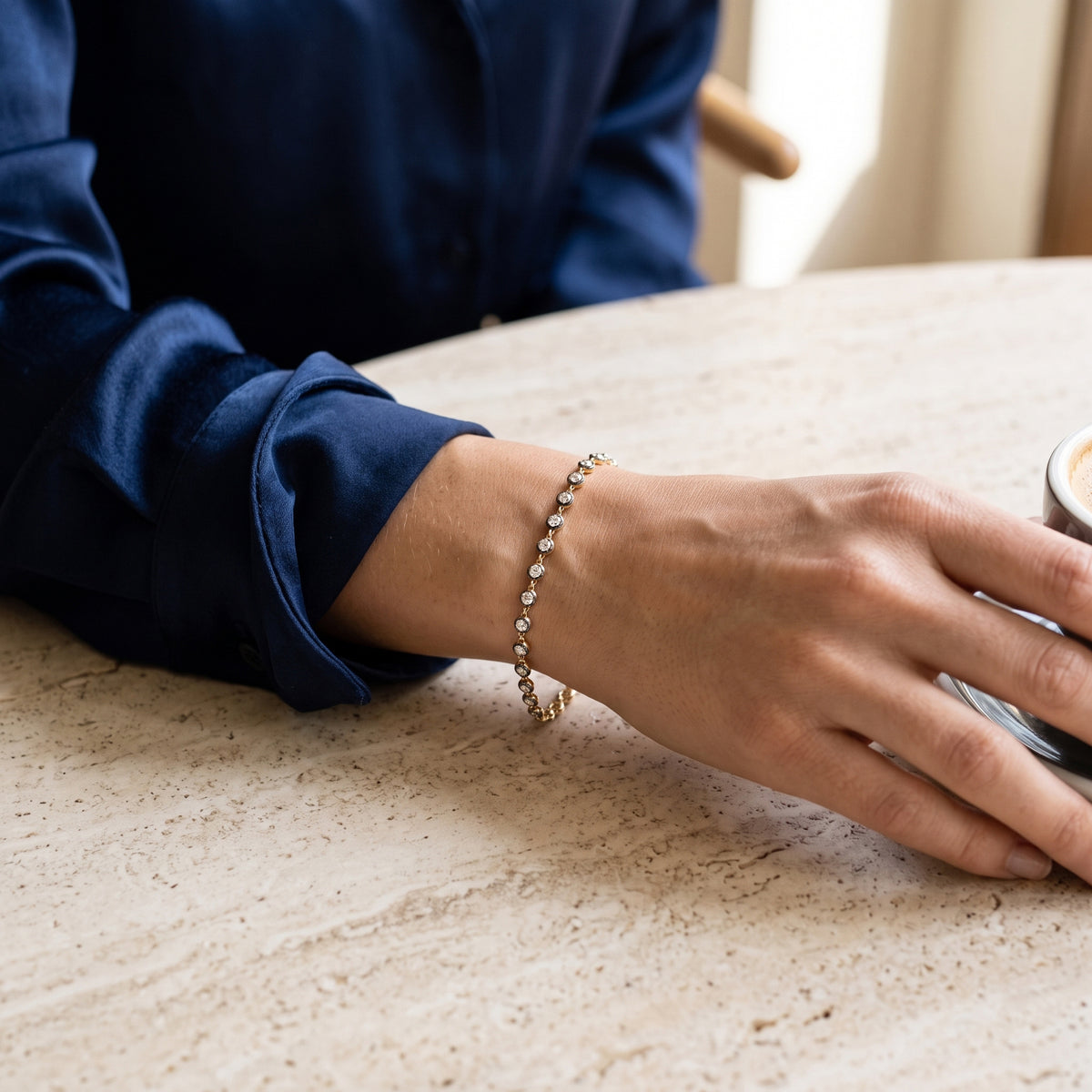 14k Yellow Gold Diamond Bracelet with Black Rhodium