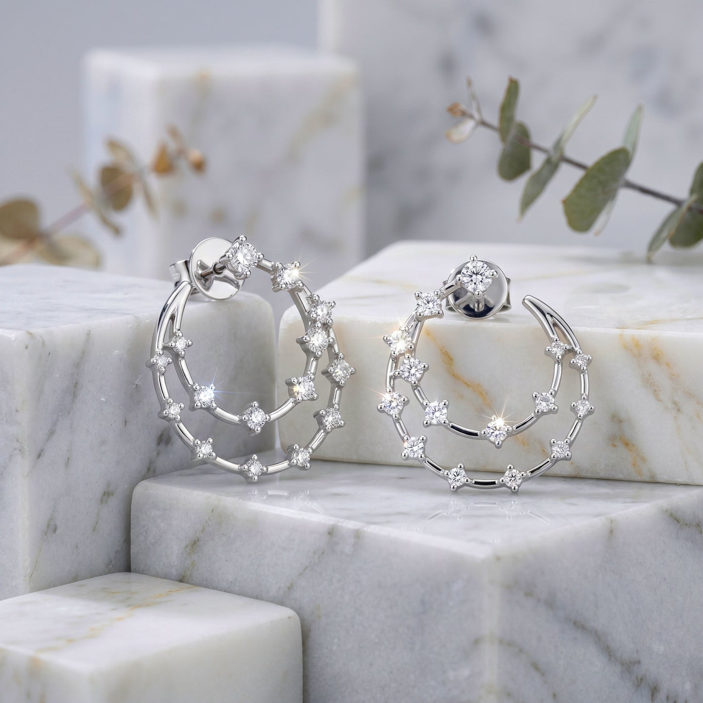 Ethera Diamond Double Crescent Stud Earring