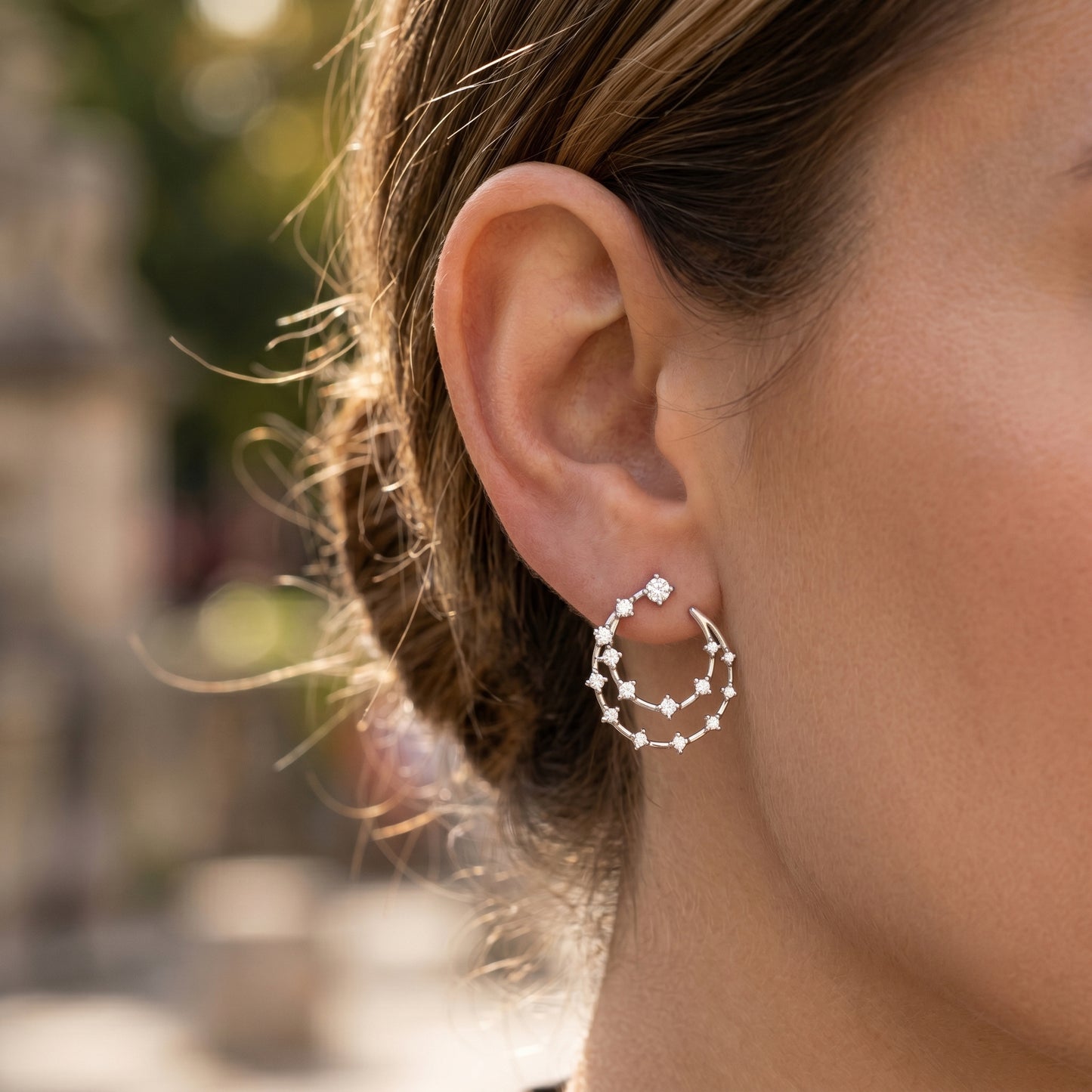 Ethera Diamond Double Crescent Stud Earring in 14k Gold