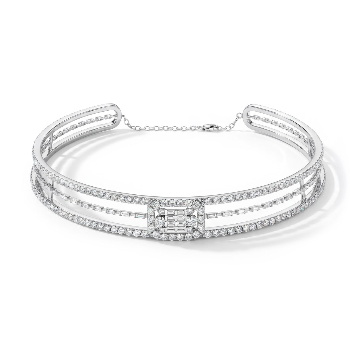 18k White Gold Baguette & Round Diamond Choker