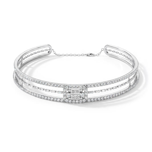 18k White Gold Baguette & Round Diamond Choker