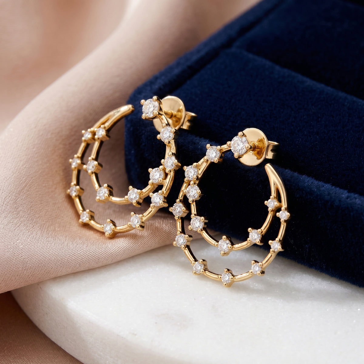 Ethera Diamond Double Crescent Stud Earring