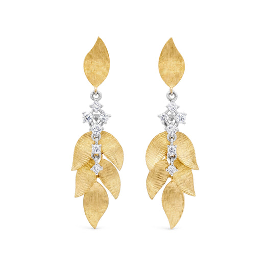 Lucent's Glowing Leaf Earrings in Yellow Gold with Diamond Accents