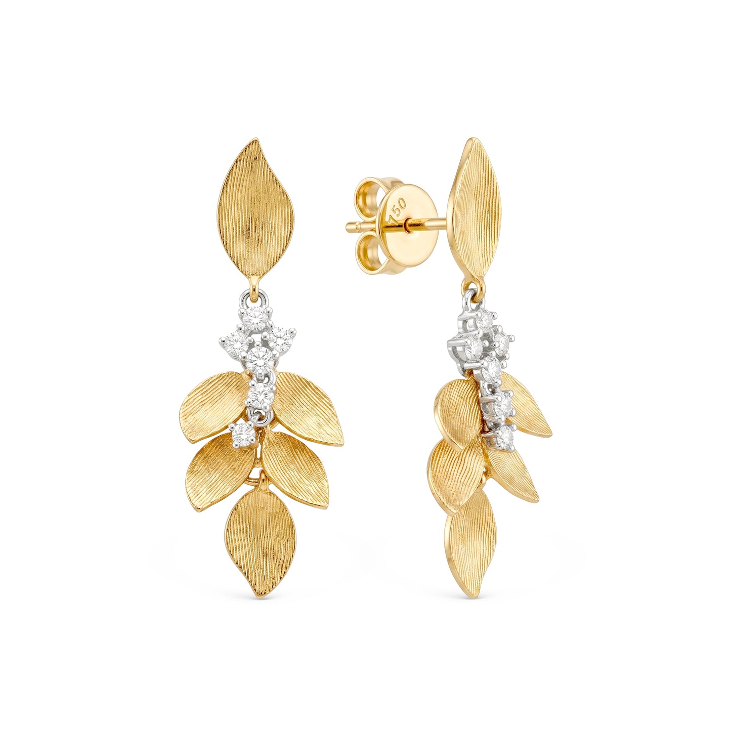 Lucent's Glowing Leaf Earrings in Yellow Gold with Diamond Accents