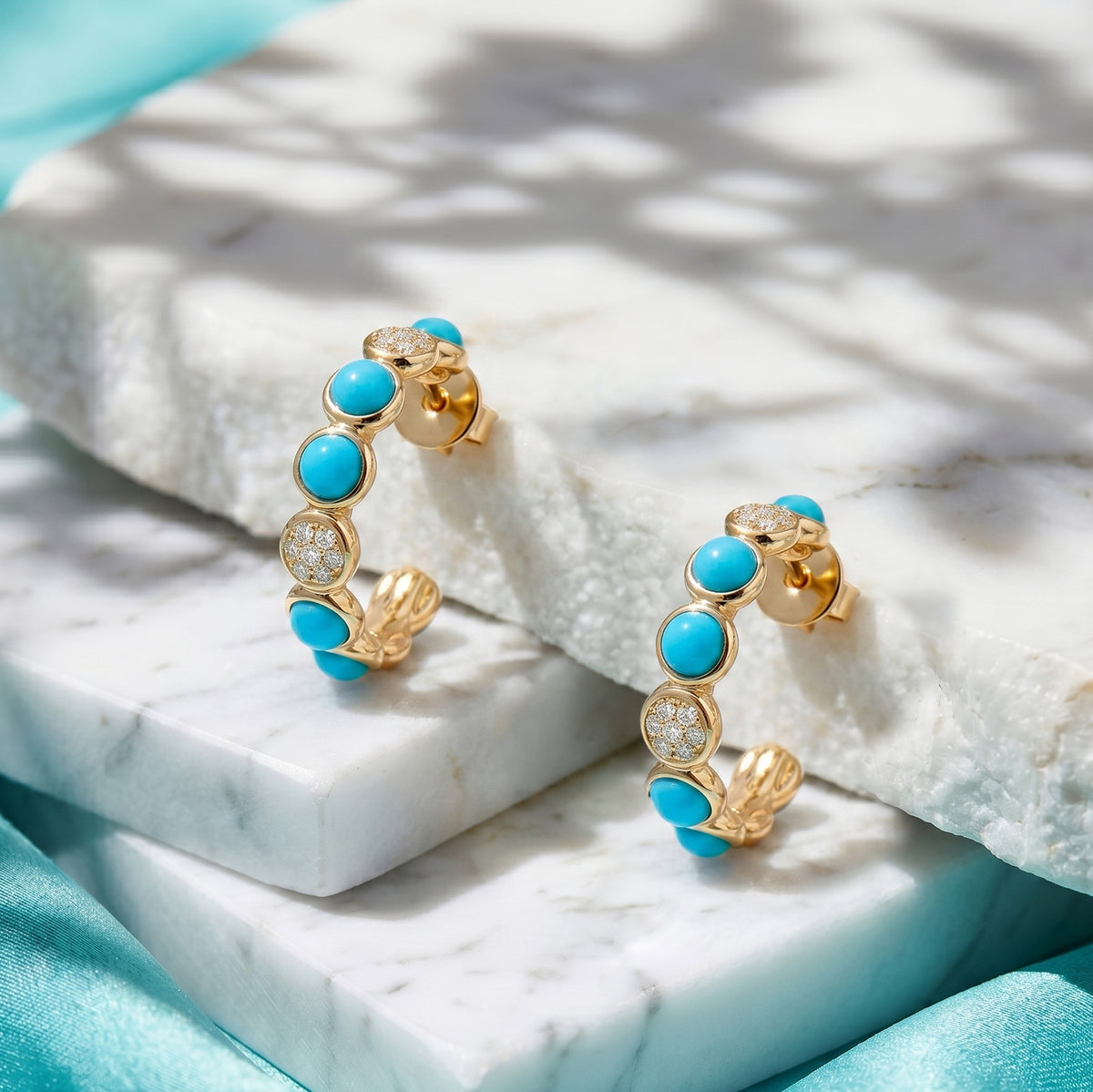 Turquoise & Diamond Hoops